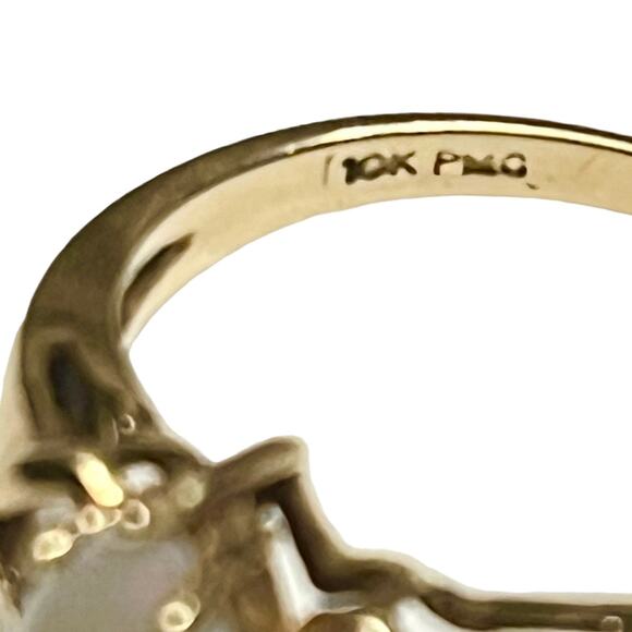 VTG 10K Gold Genuine Marquise Cut OPAL RING Size 6.5 Diamonds In Heart Metalwork - Picture 4 of 6